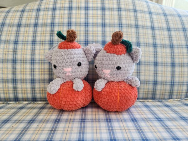 Grey Kitten in Pumpkin Plush