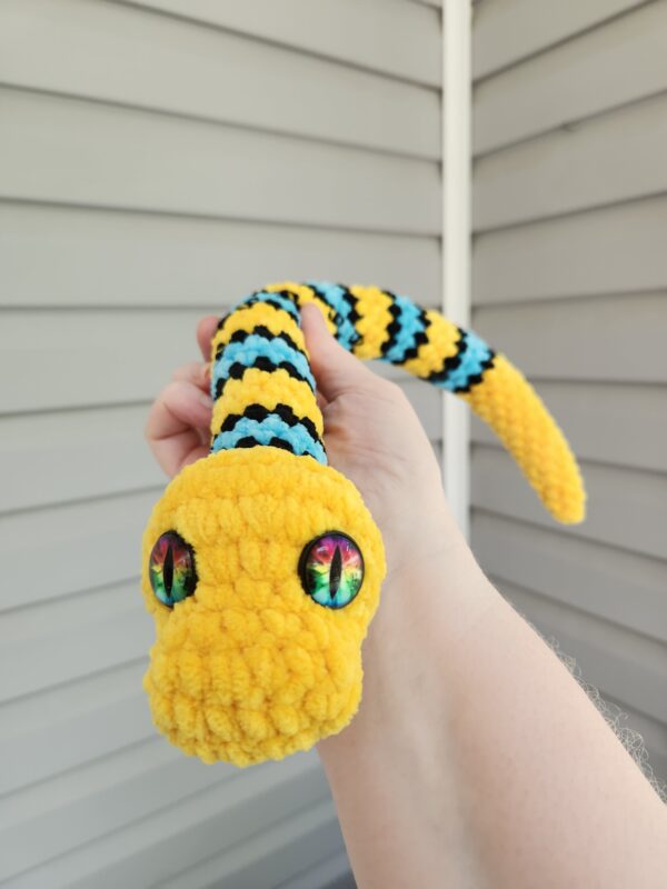 Yellow Baby Snake Hatchling with Blue Stripes - Image 2